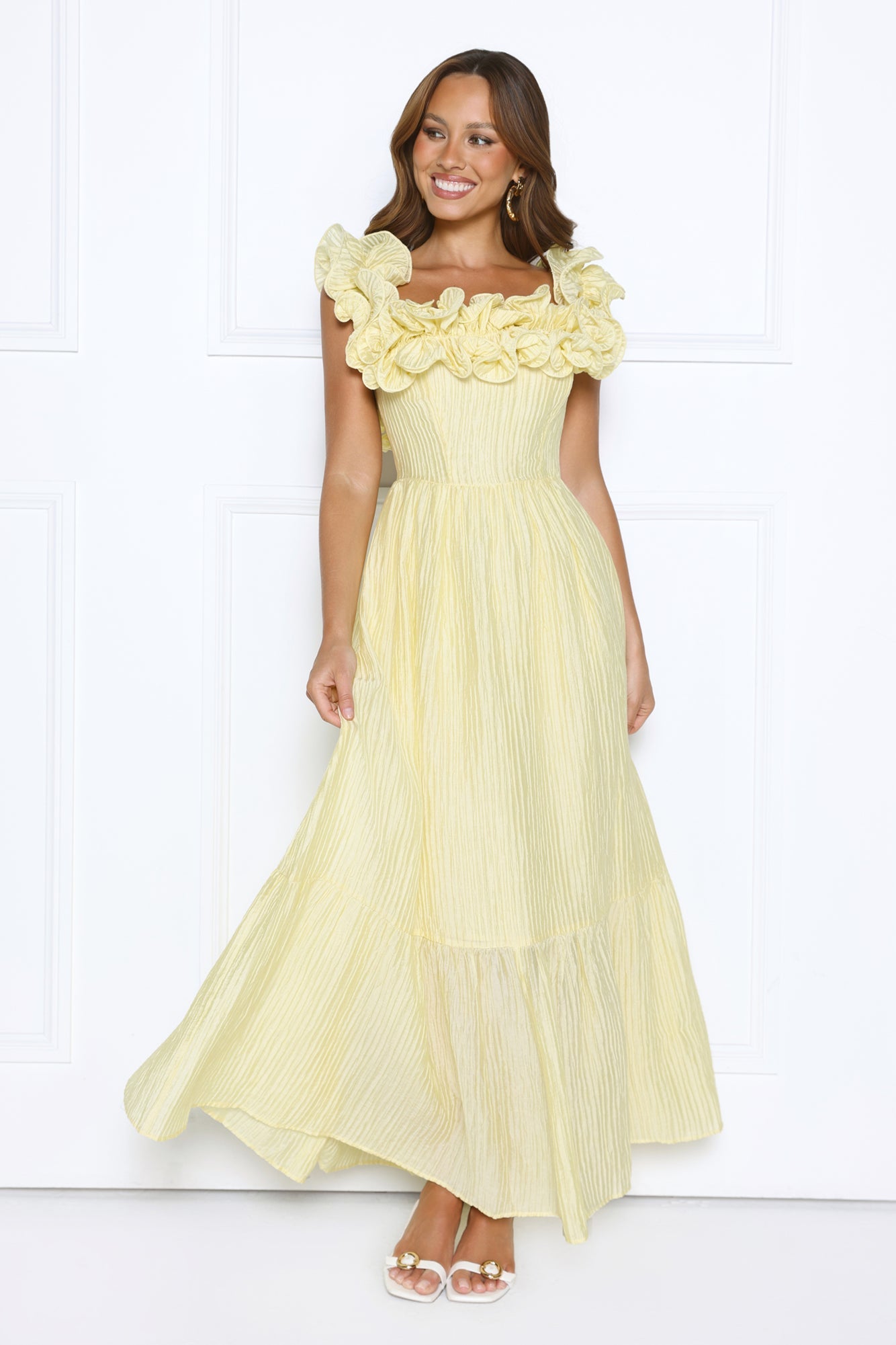 Magnetic Energy Off Shoulder Maxi Dress Yellow