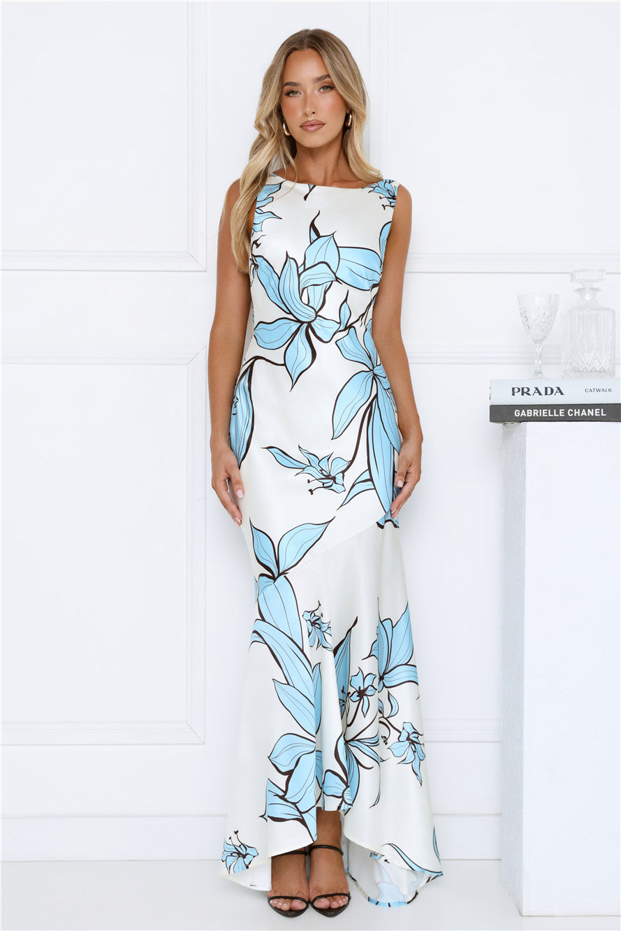 Beauty Untold Satin Maxi Dress Blue