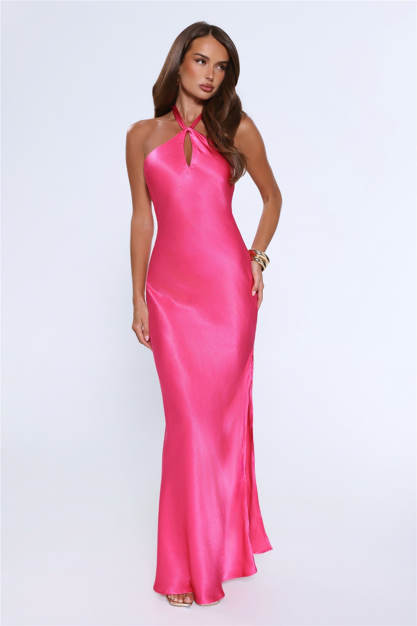 Rule Her World Halter Satin Maxi Dress Magenta