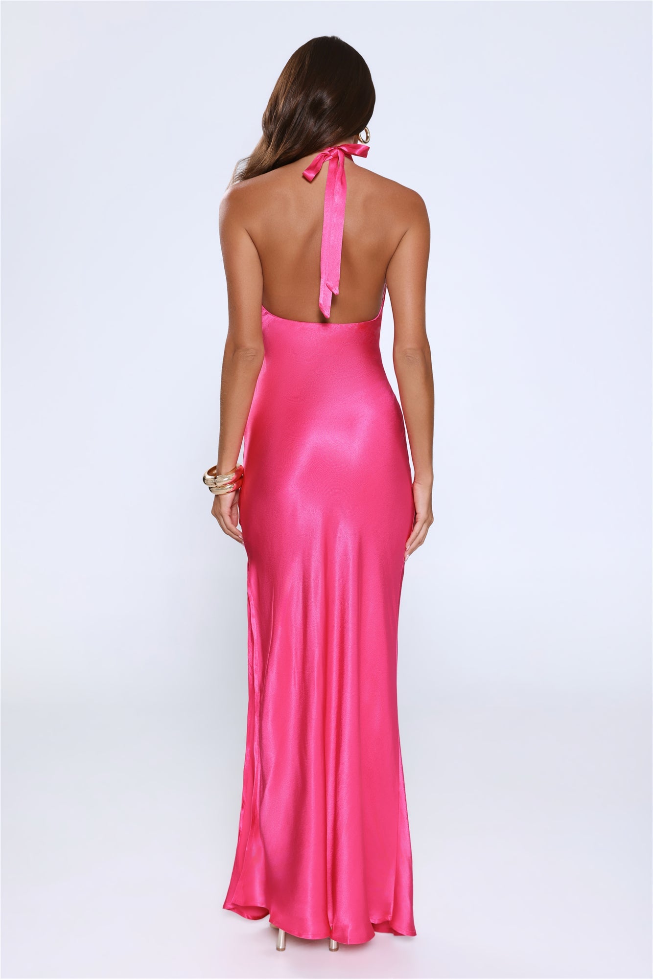 Rule Her World Halter Satin Maxi Dress Magenta