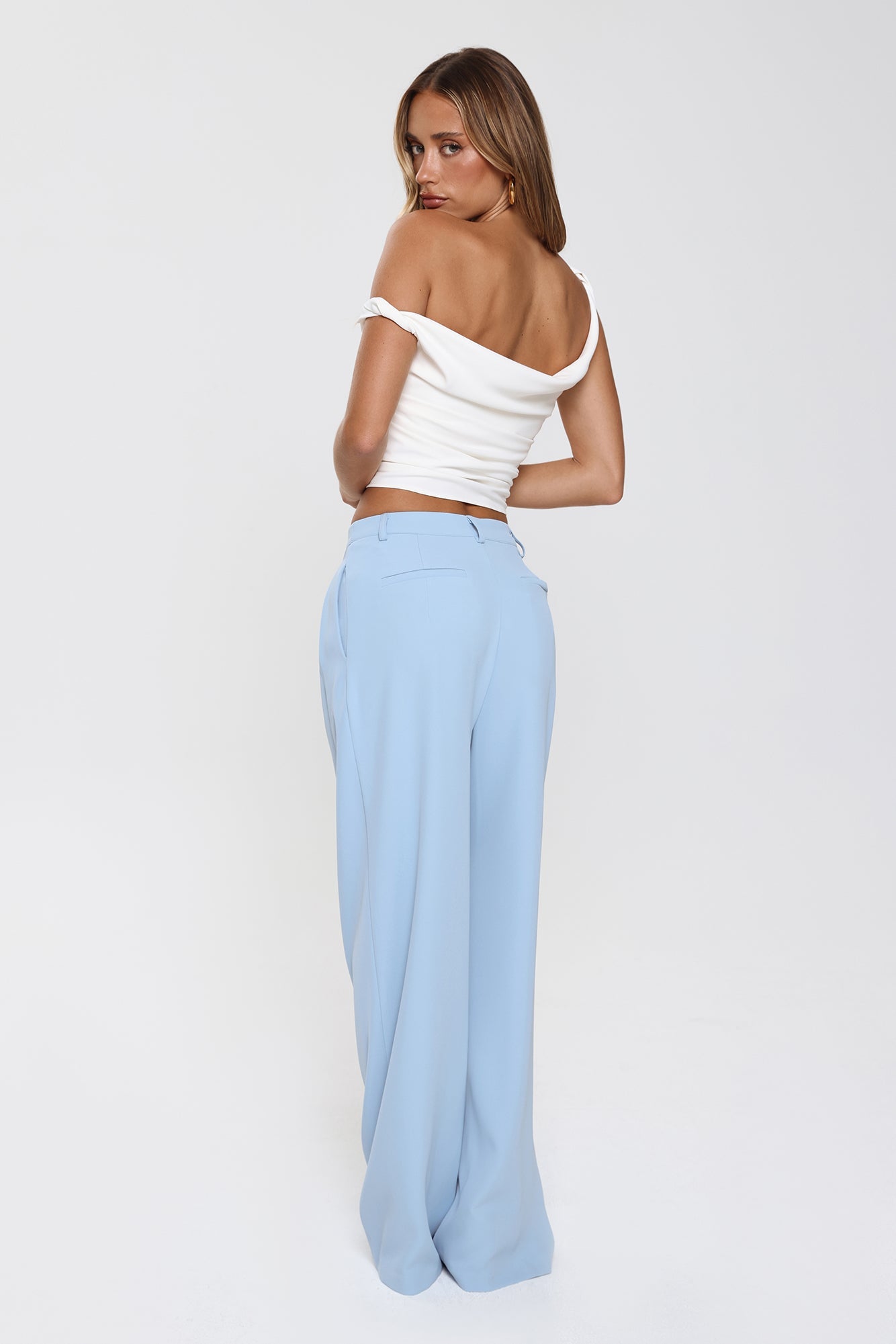 Linear Mood High Rise Straight Leg Tailored Pants Blue