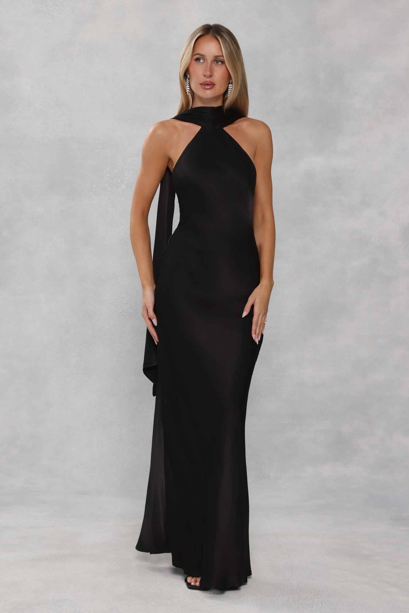 The Vivia Halter Satin Maxi Dress Black