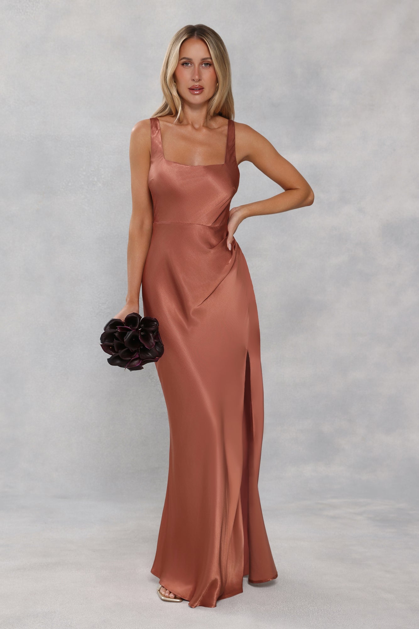 The Evelina Satin Maxi Dress Bronze