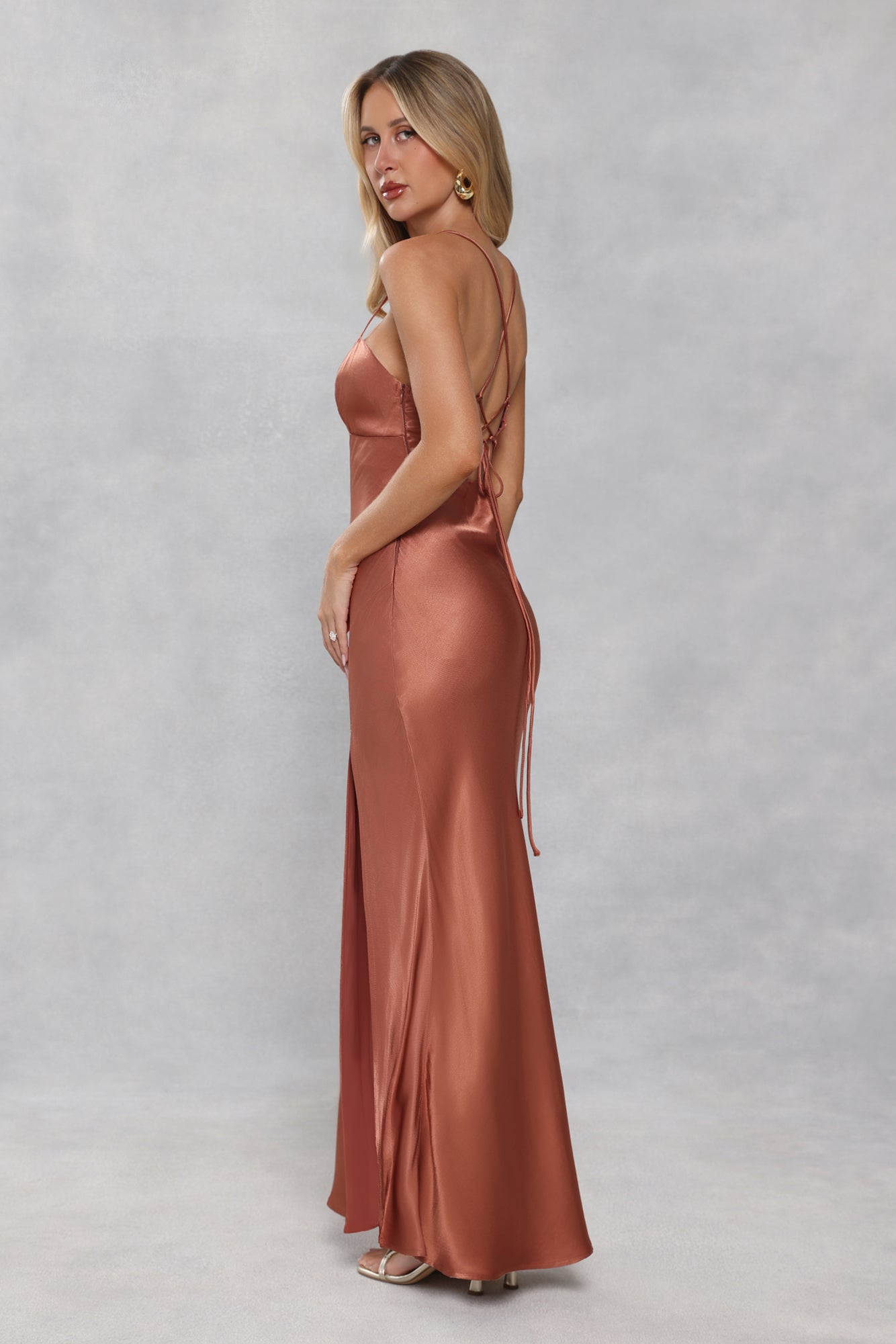 The Sophia Satin Maxi Dress Bronze