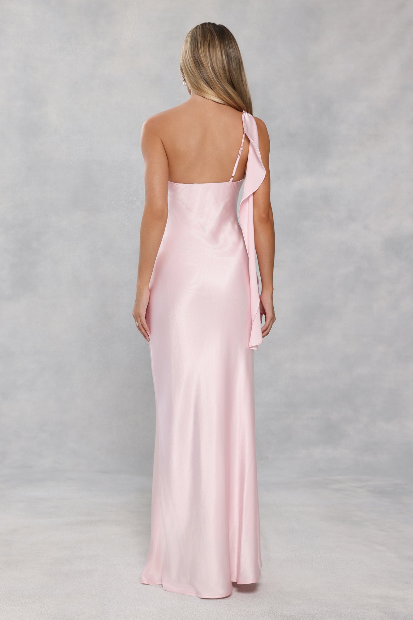 The Zafira One Shoulder Satin Maxi Dress Light Pink