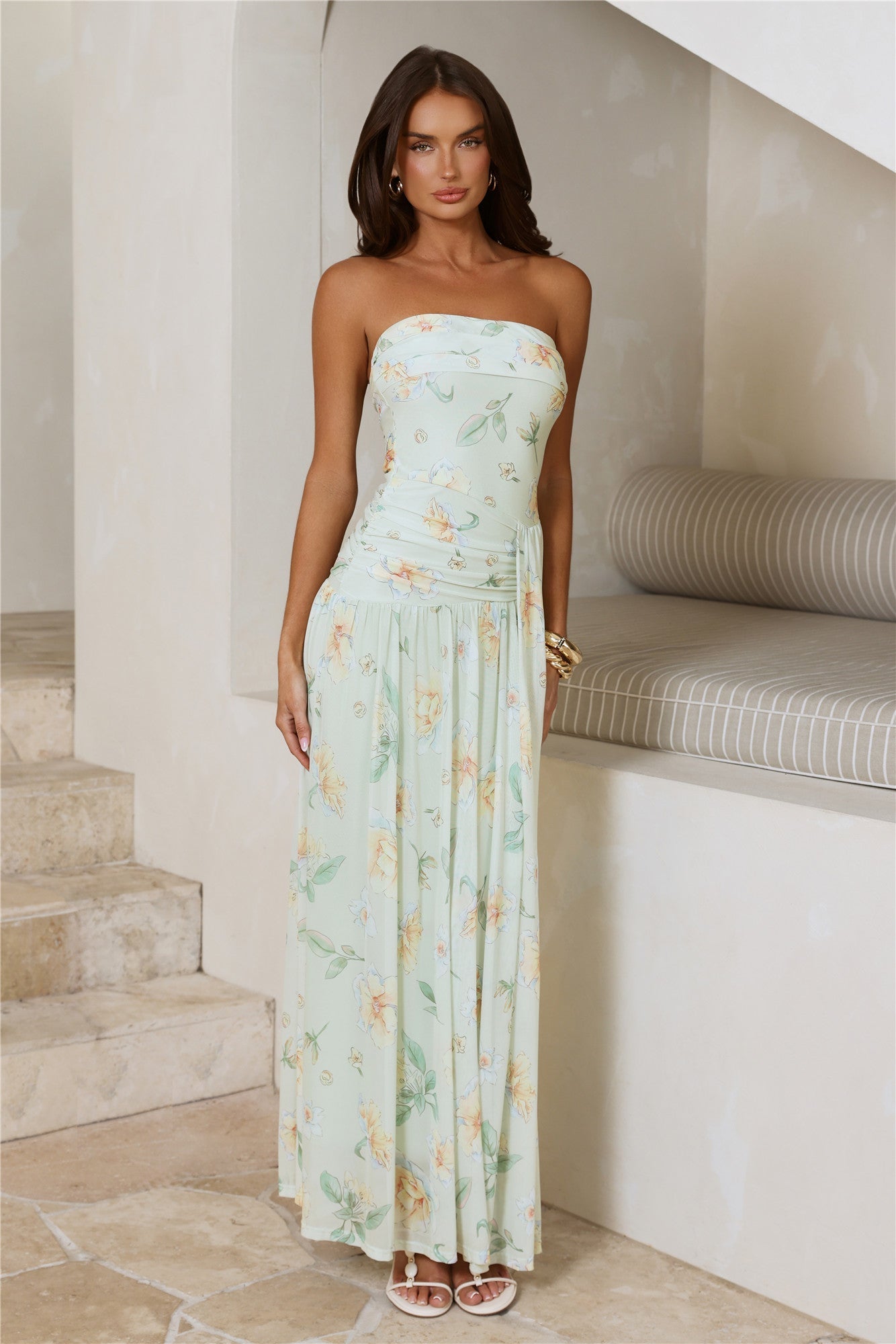 The Pretty Hour Mesh Strapless Maxi Dress Green