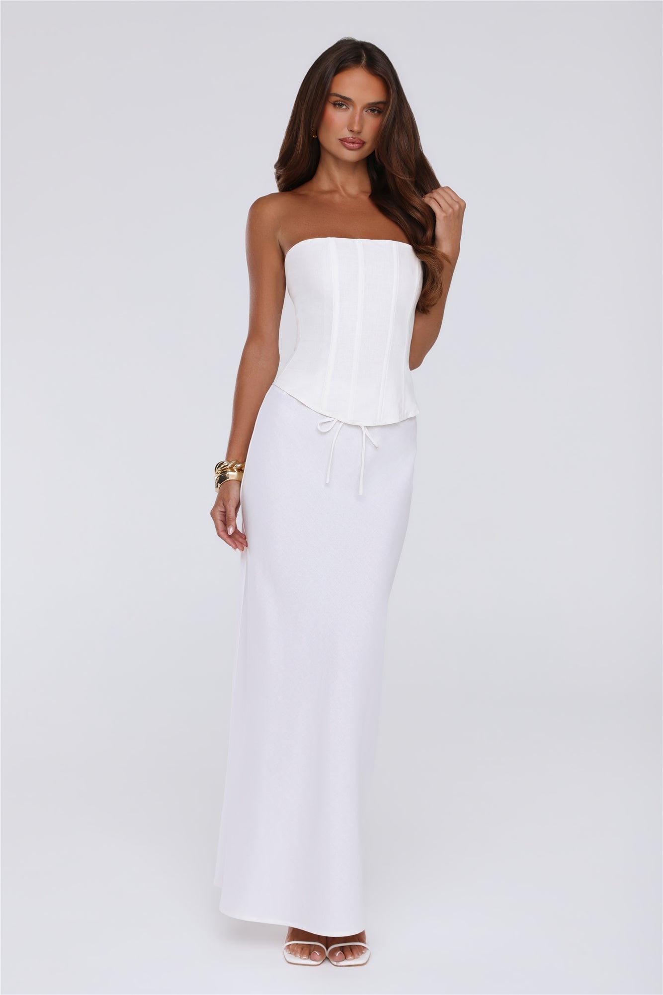 Gloss Goals Linen Blend Maxi Skirt White