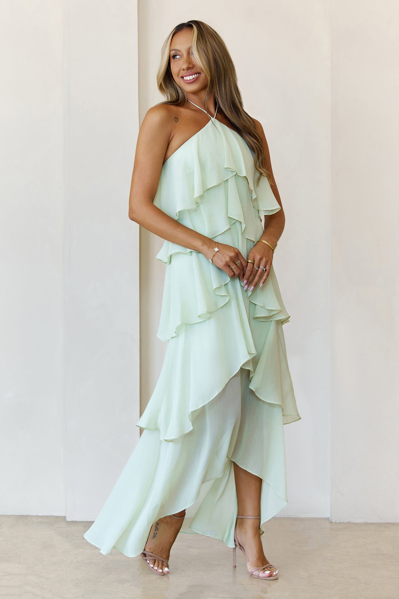Santorini Breeze Halter Maxi Dress Lime