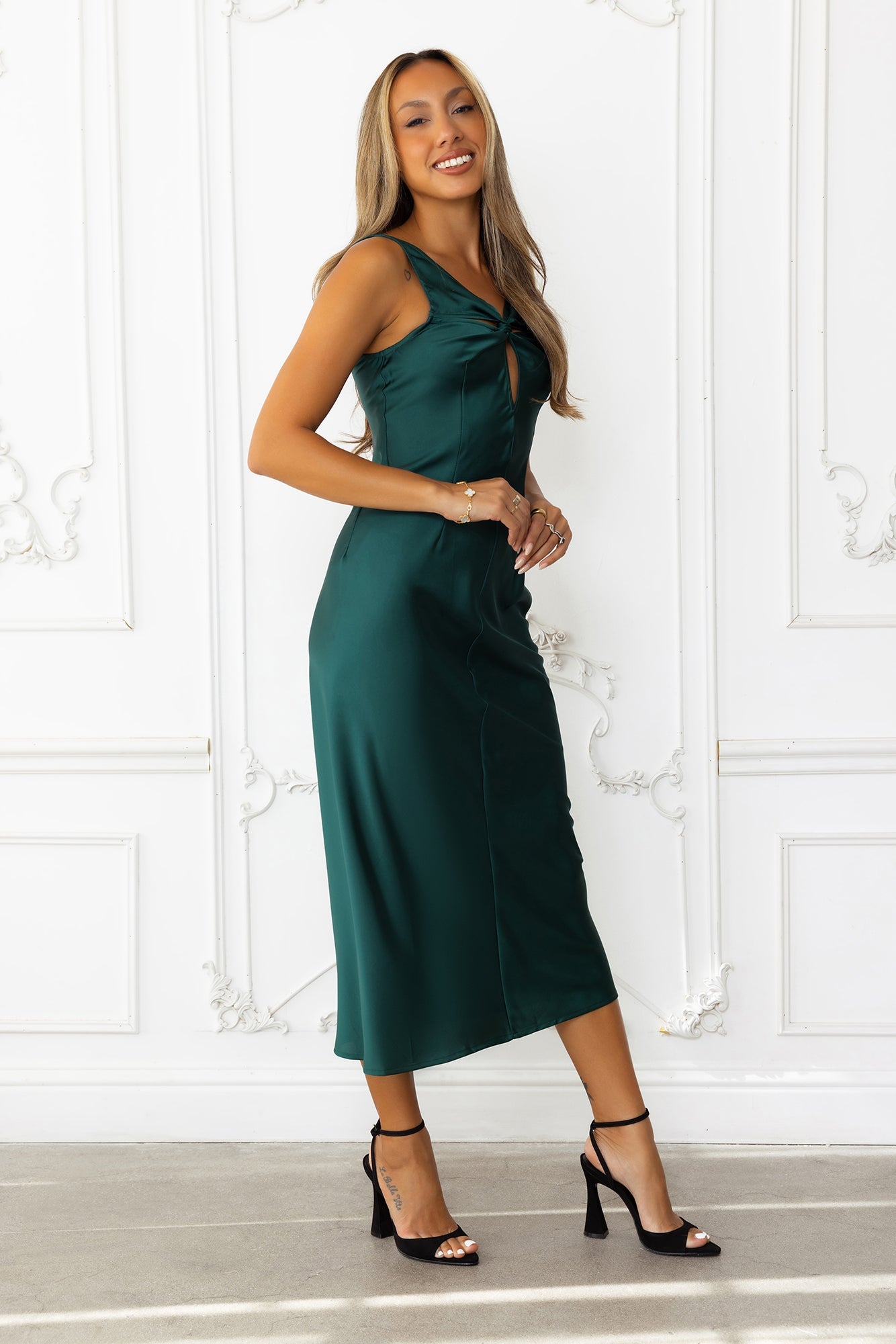 Soft Elegance Satin Midi Dress Green
