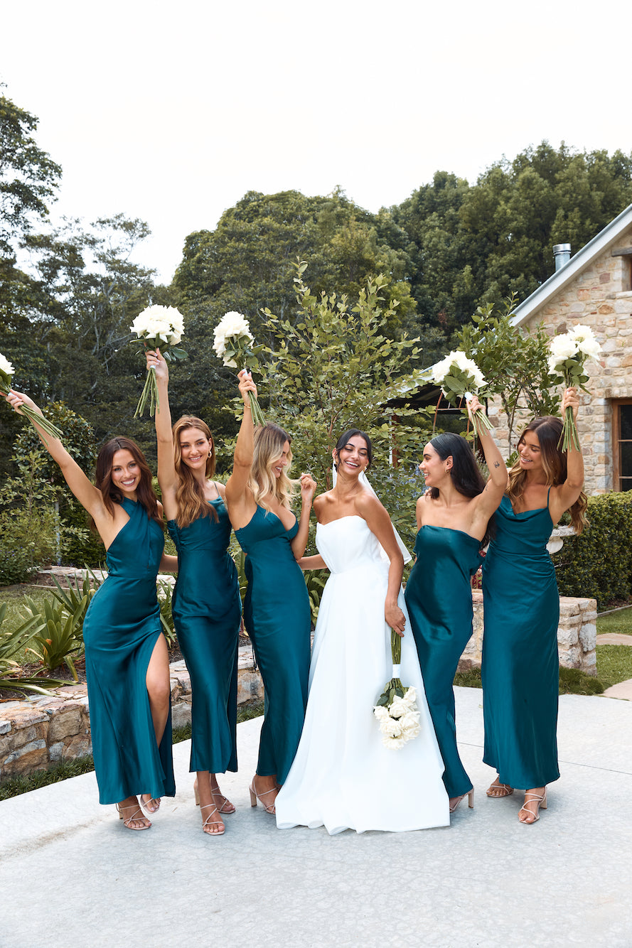 The Adeline Halter Satin Maxi Dress Teal