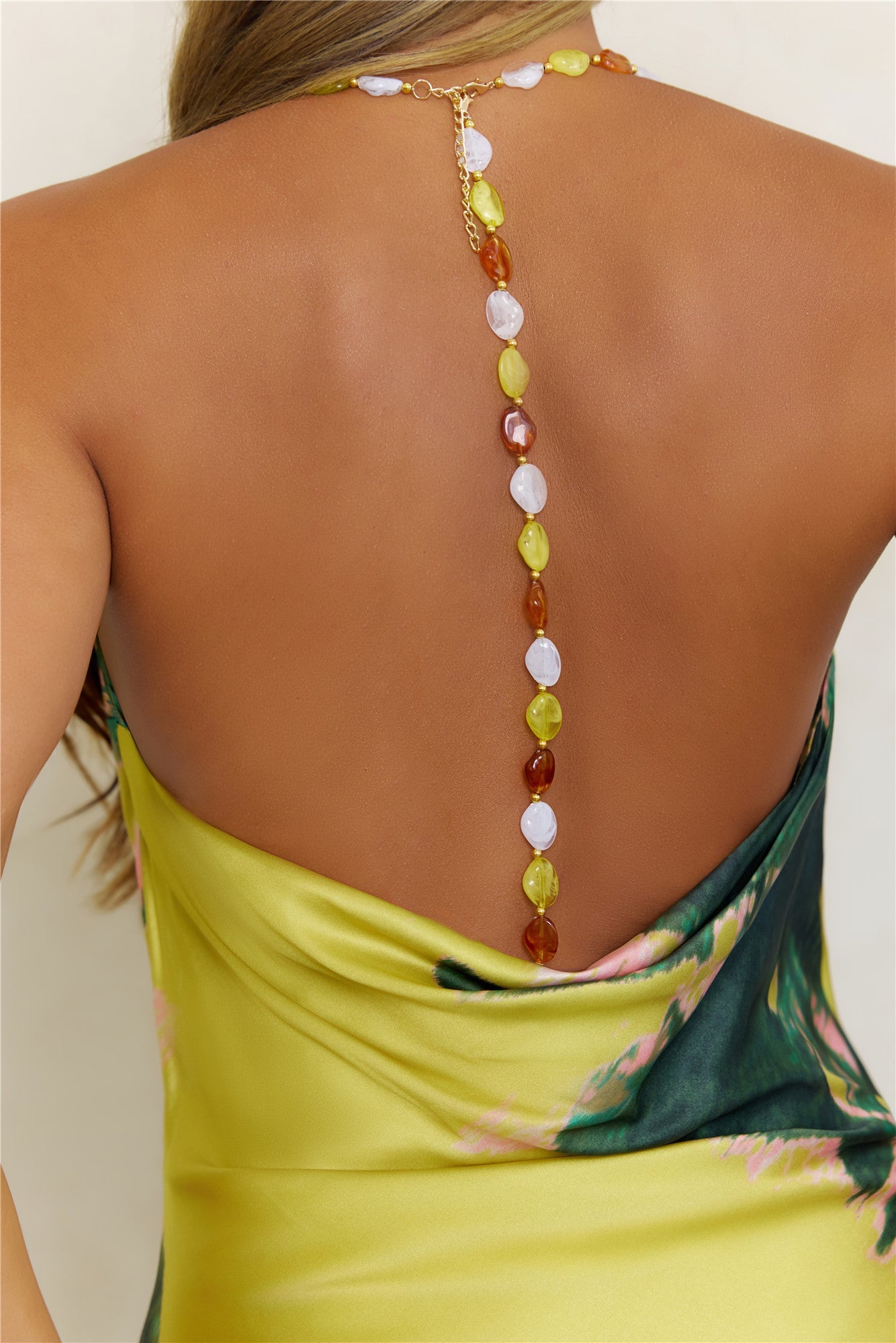 Island Glow Beaded Halter Satin Mini Dress Multi