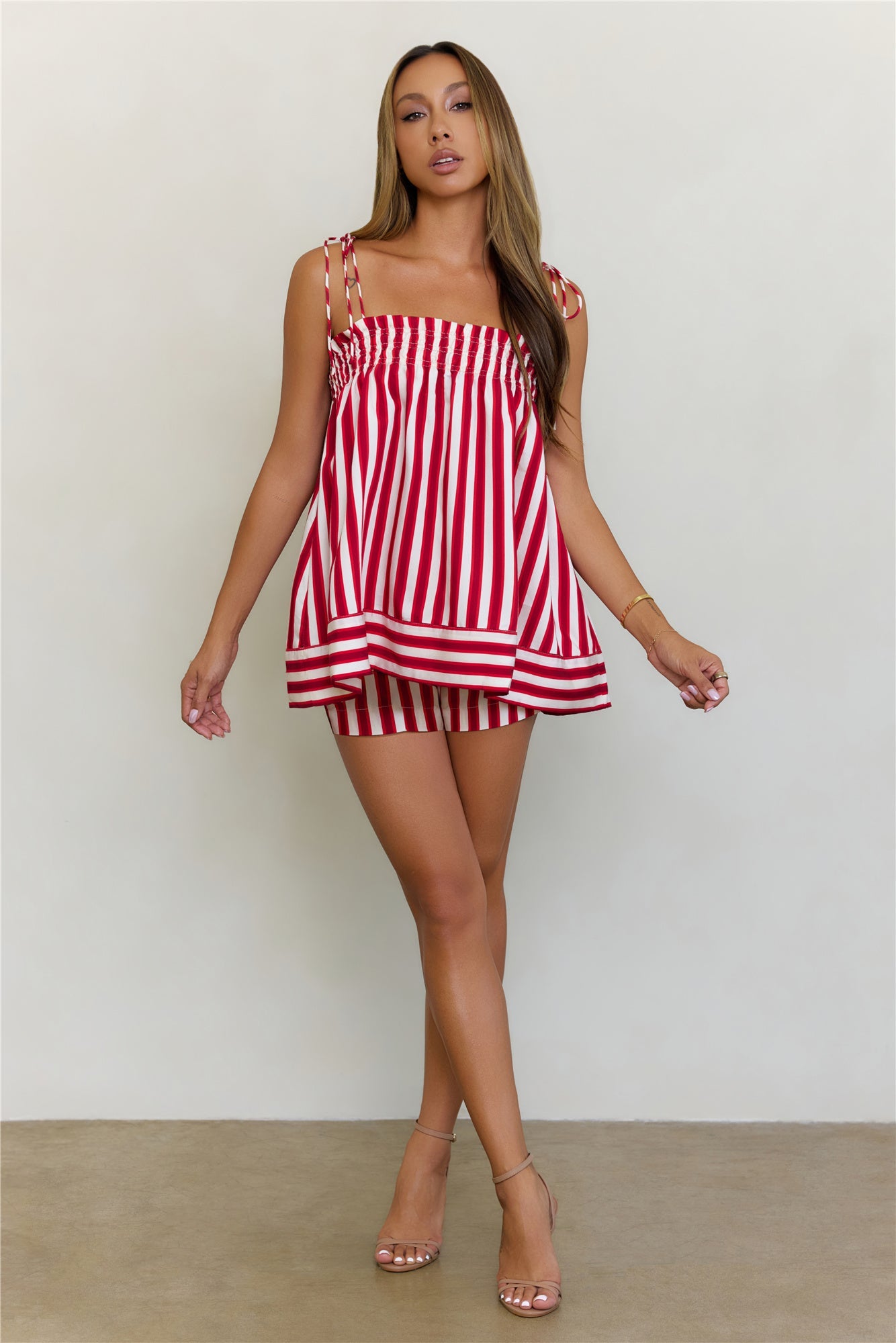 Sailing Away Striped High Waisted Shorts Red