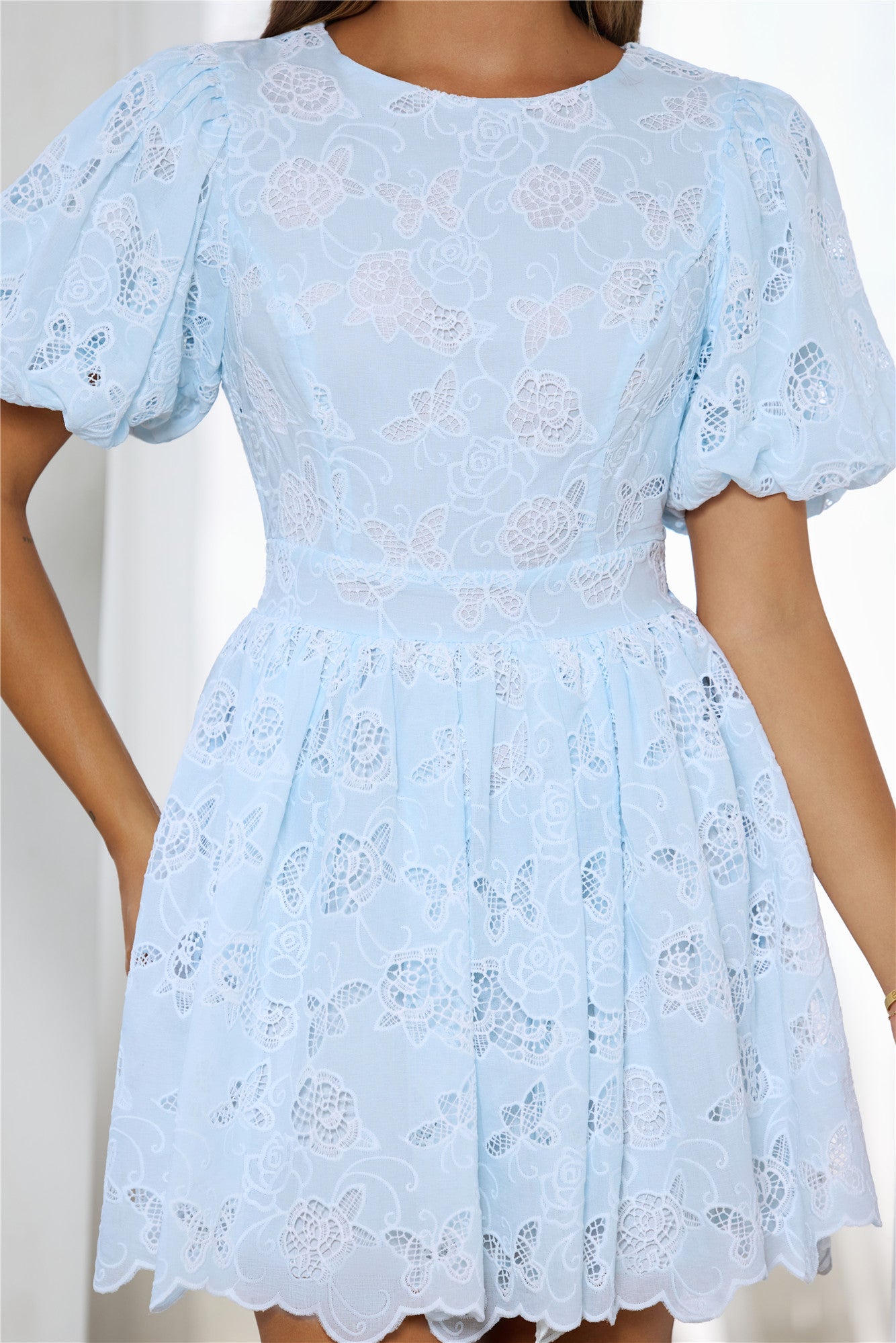 Sweet Butterfly Dreams Embroidered Puff Sleeve Mini Dress Blue