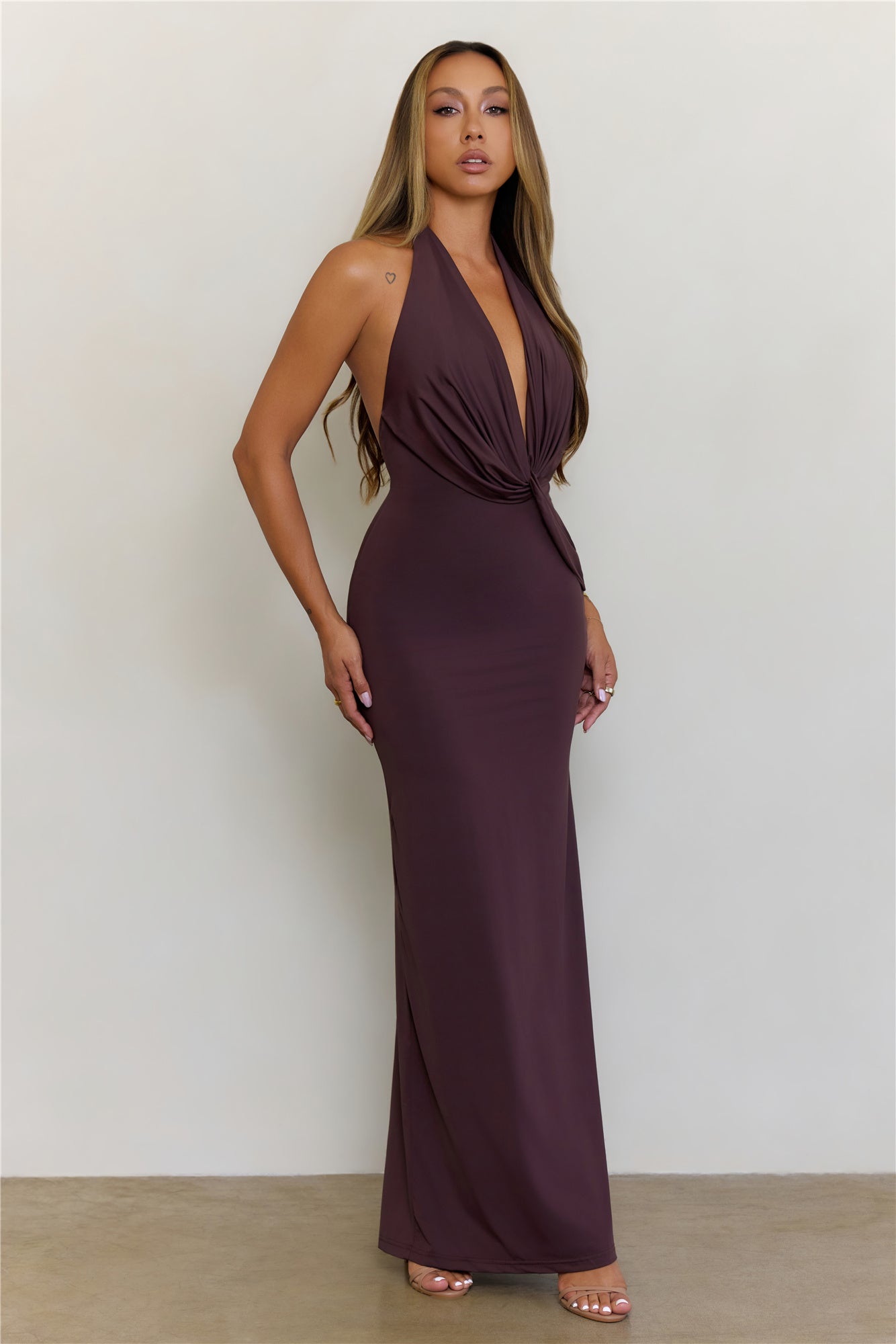 Starlit Heat Halter Maxi Dress Chocolate