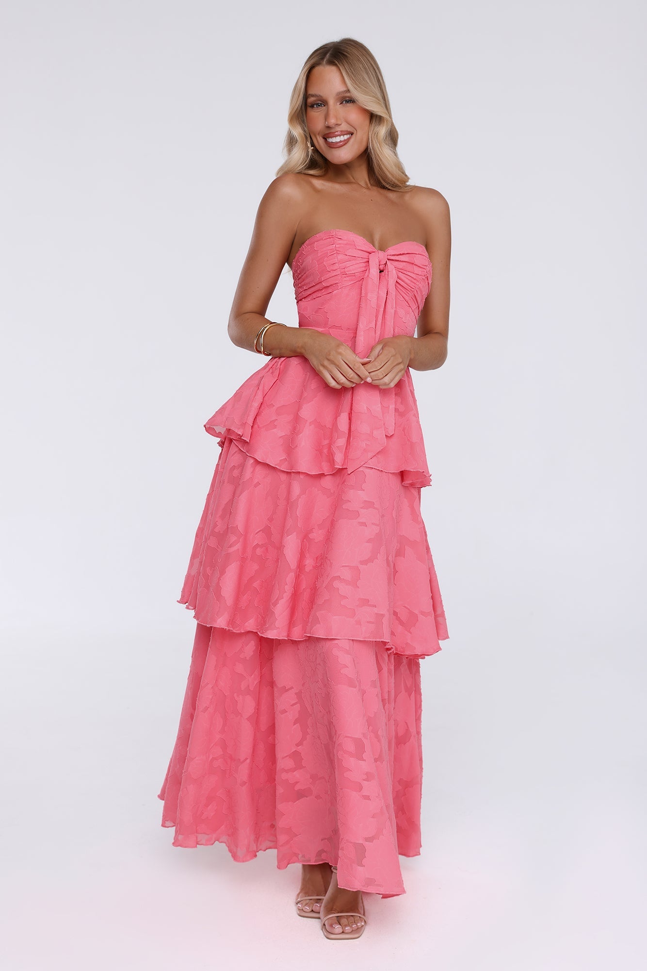 Frost Flare Strapless Maxi Dress Coral