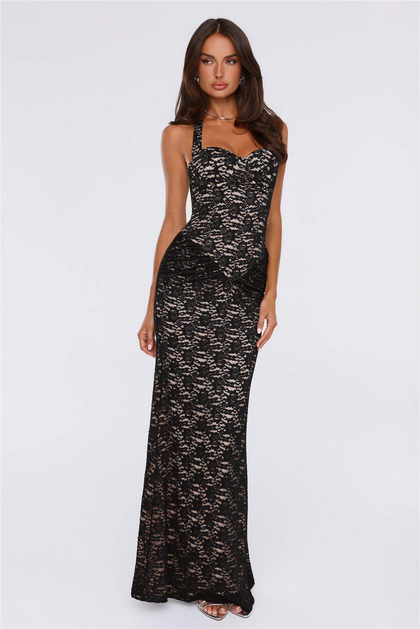 Delicate Daydream Halter Lace Maxi Dress Black