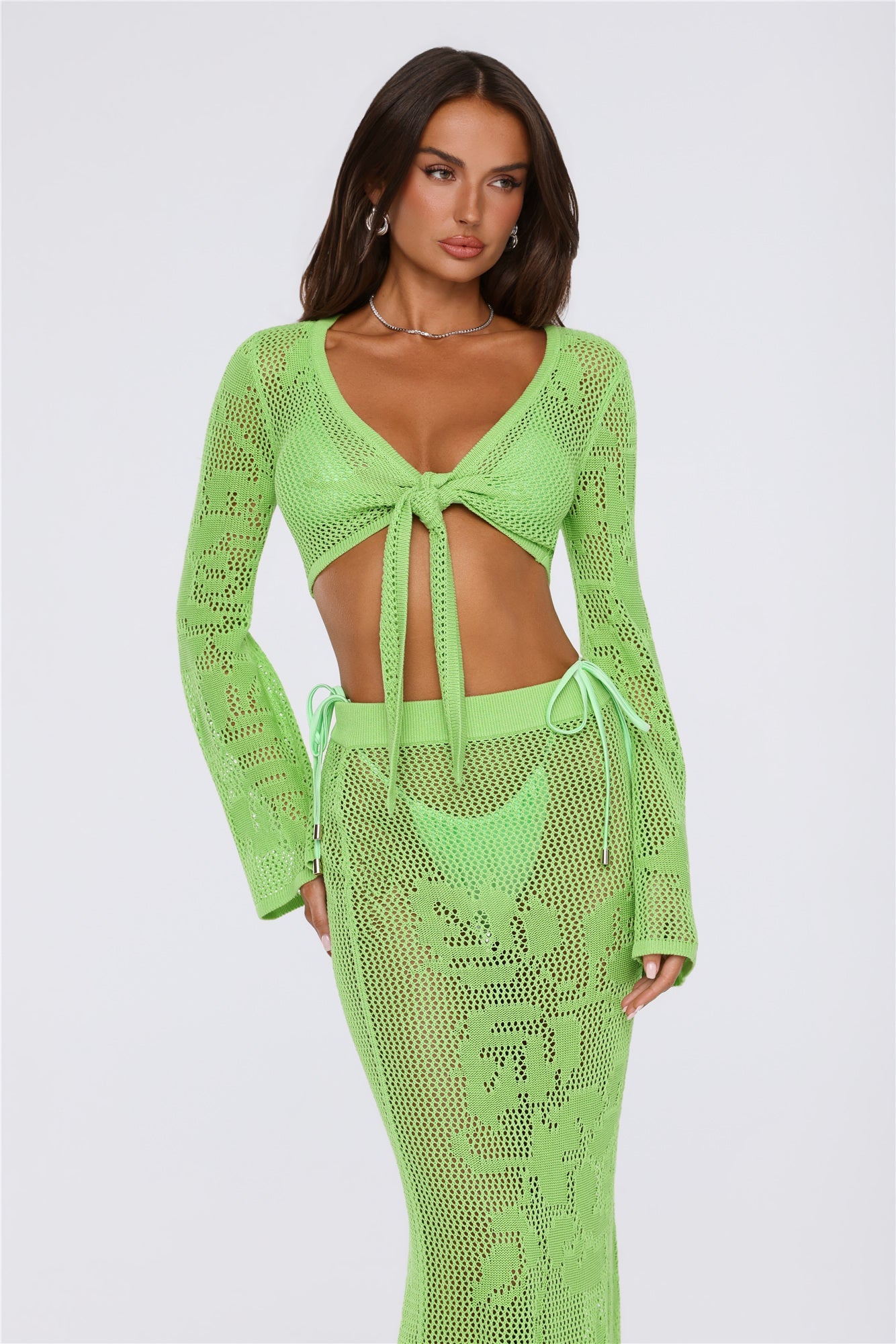 Havana Sunset Knit Crop Top Lime Green