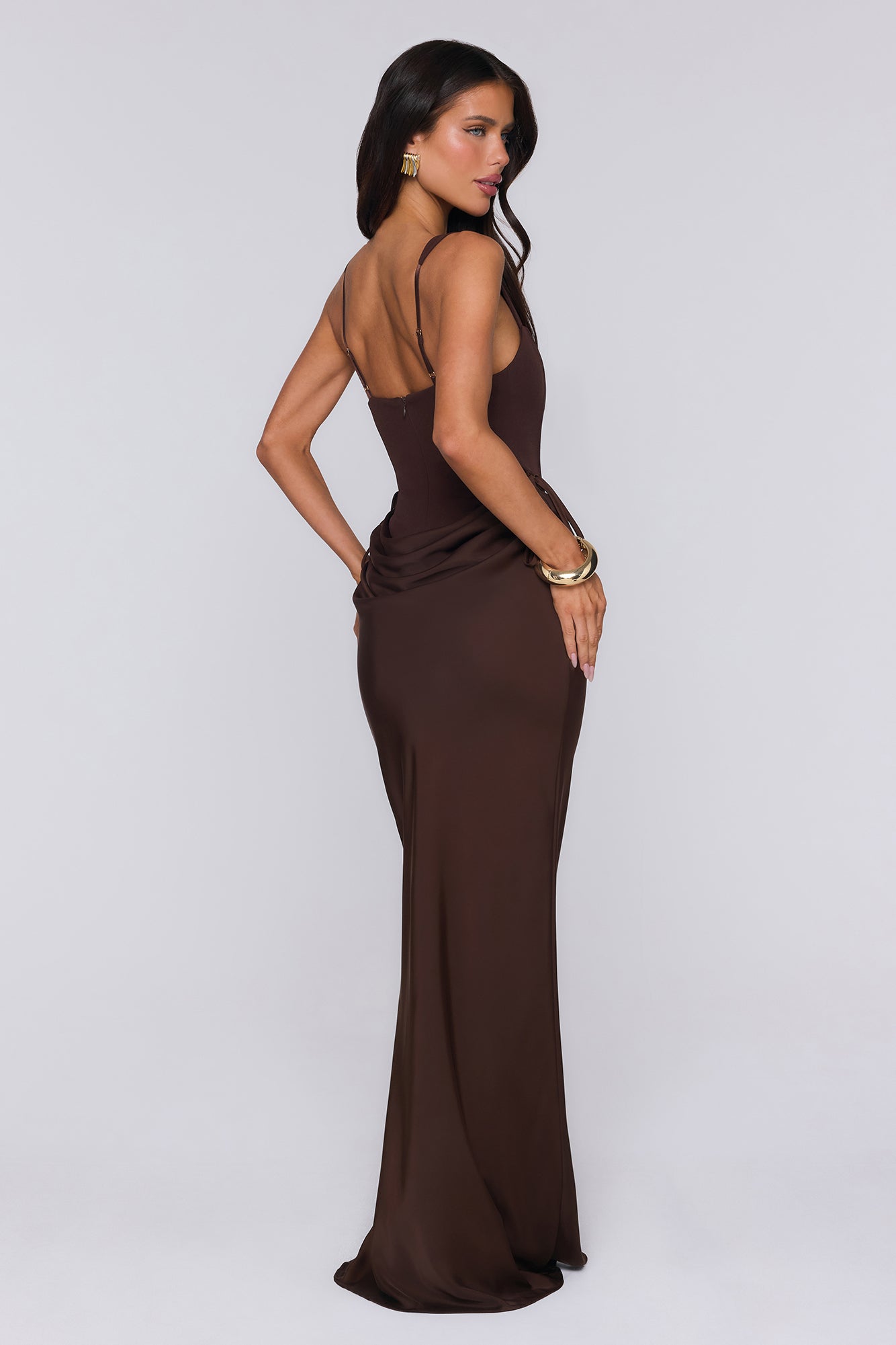 Evening Spark Satin Maxi Skirt Chocolate