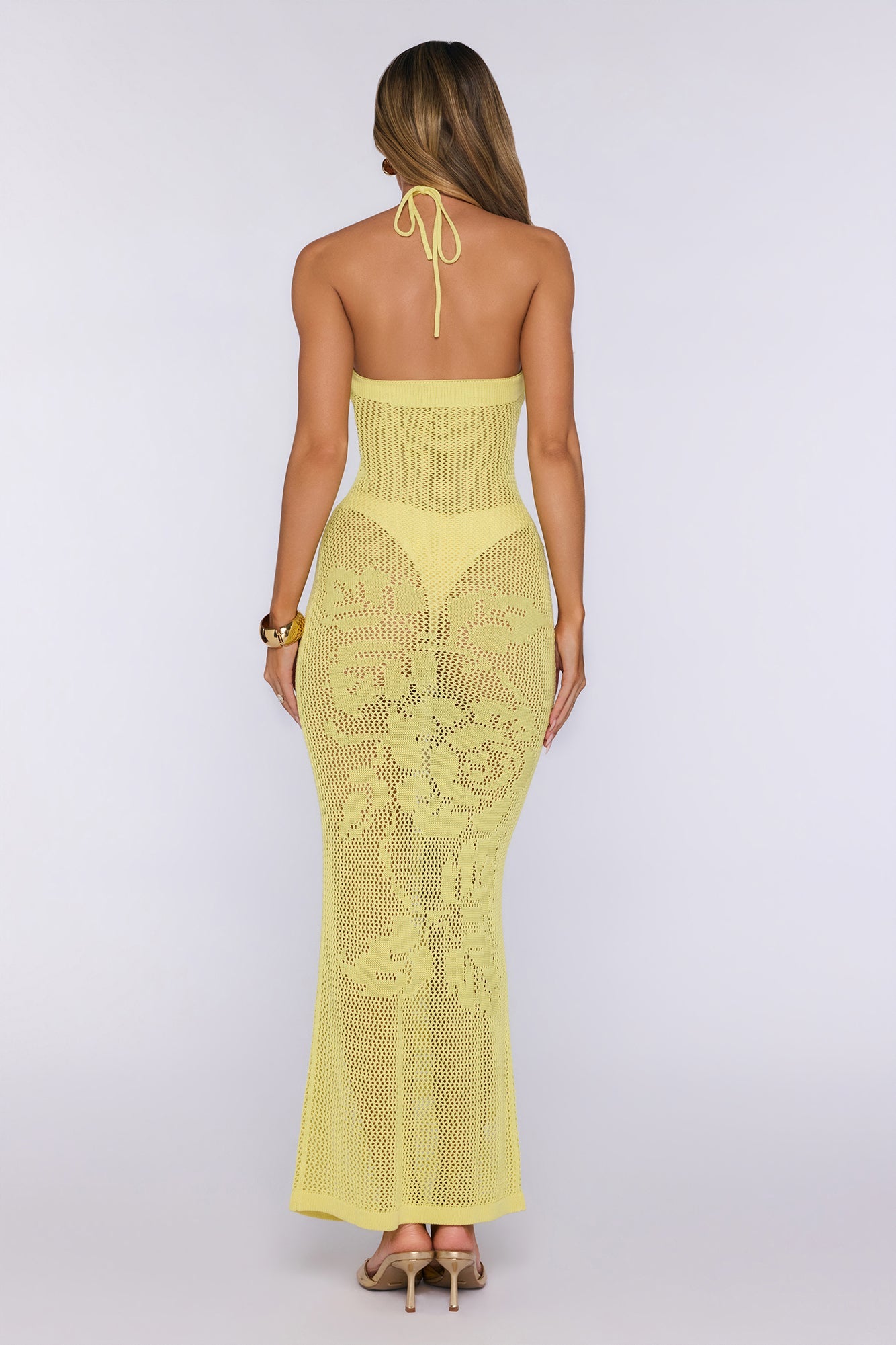 Havana Sunset Knit Halter Maxi Dress Yellow