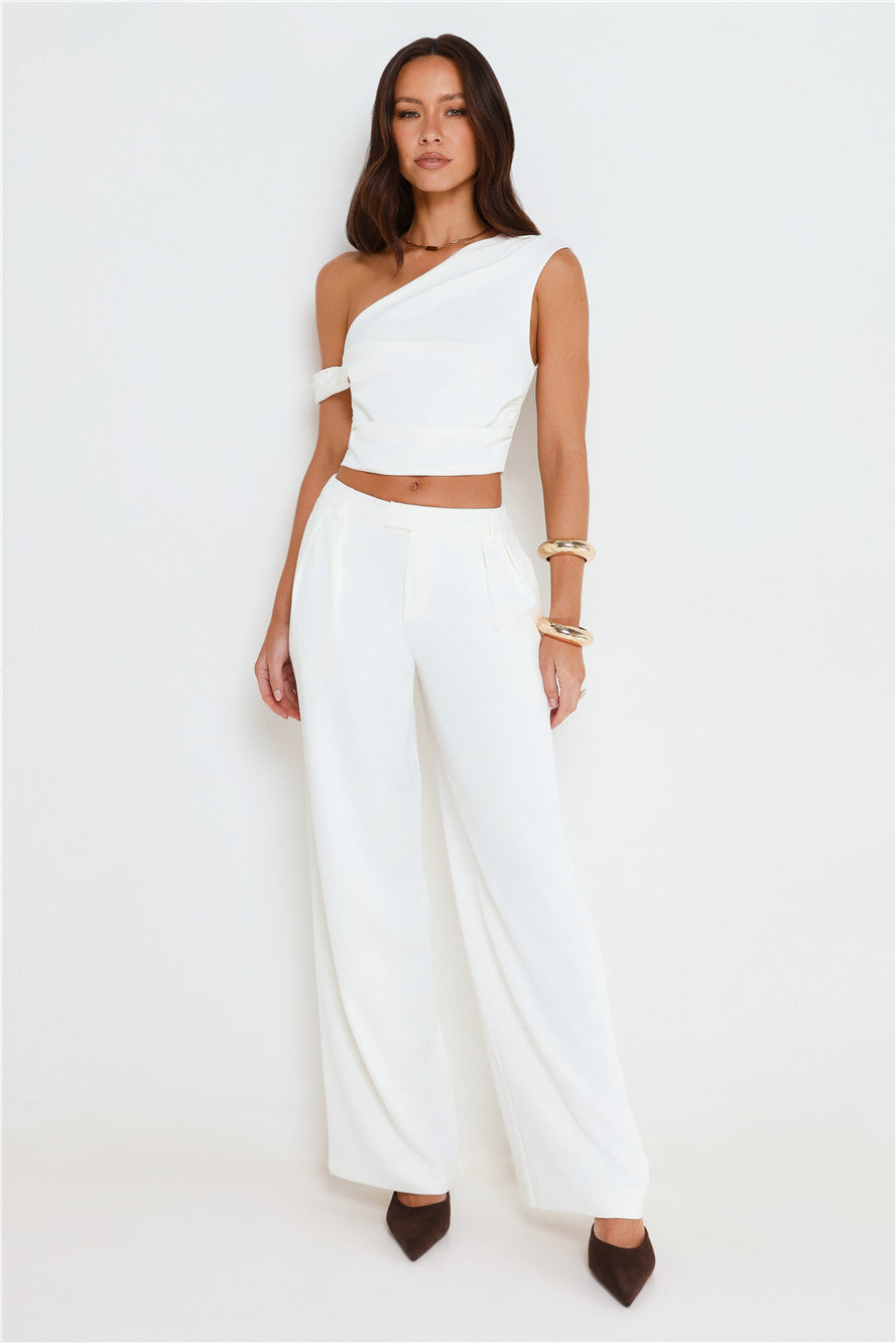 Linear Mood High Rise Straight Leg Tailored Pants White