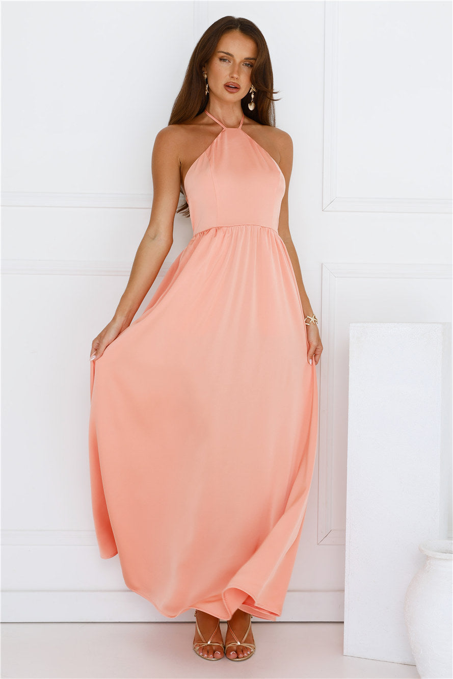 Lush Riviera Halter Maxi Dress Peach