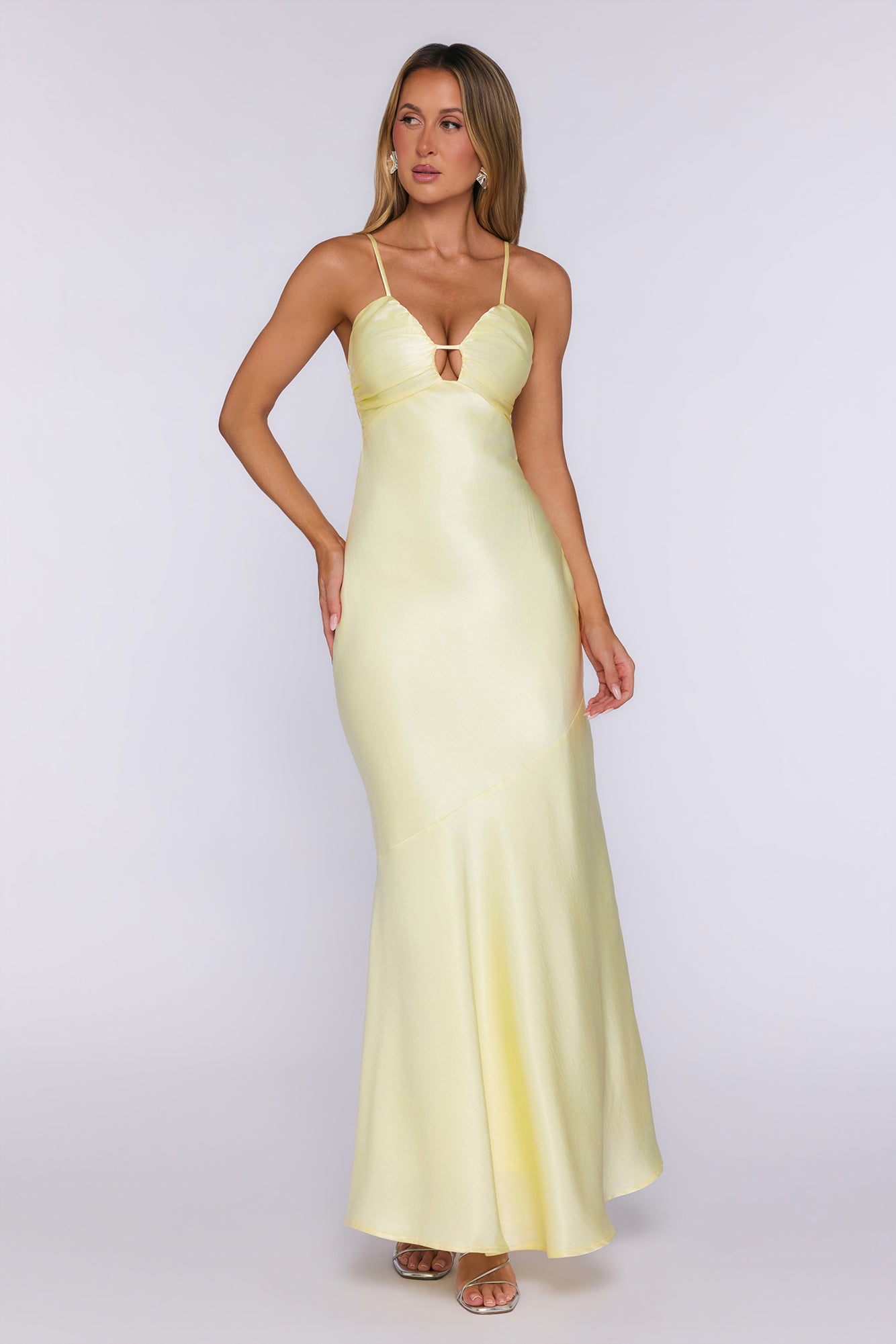 Polished Pretty Satin Cutout Maxi Dress Yellow