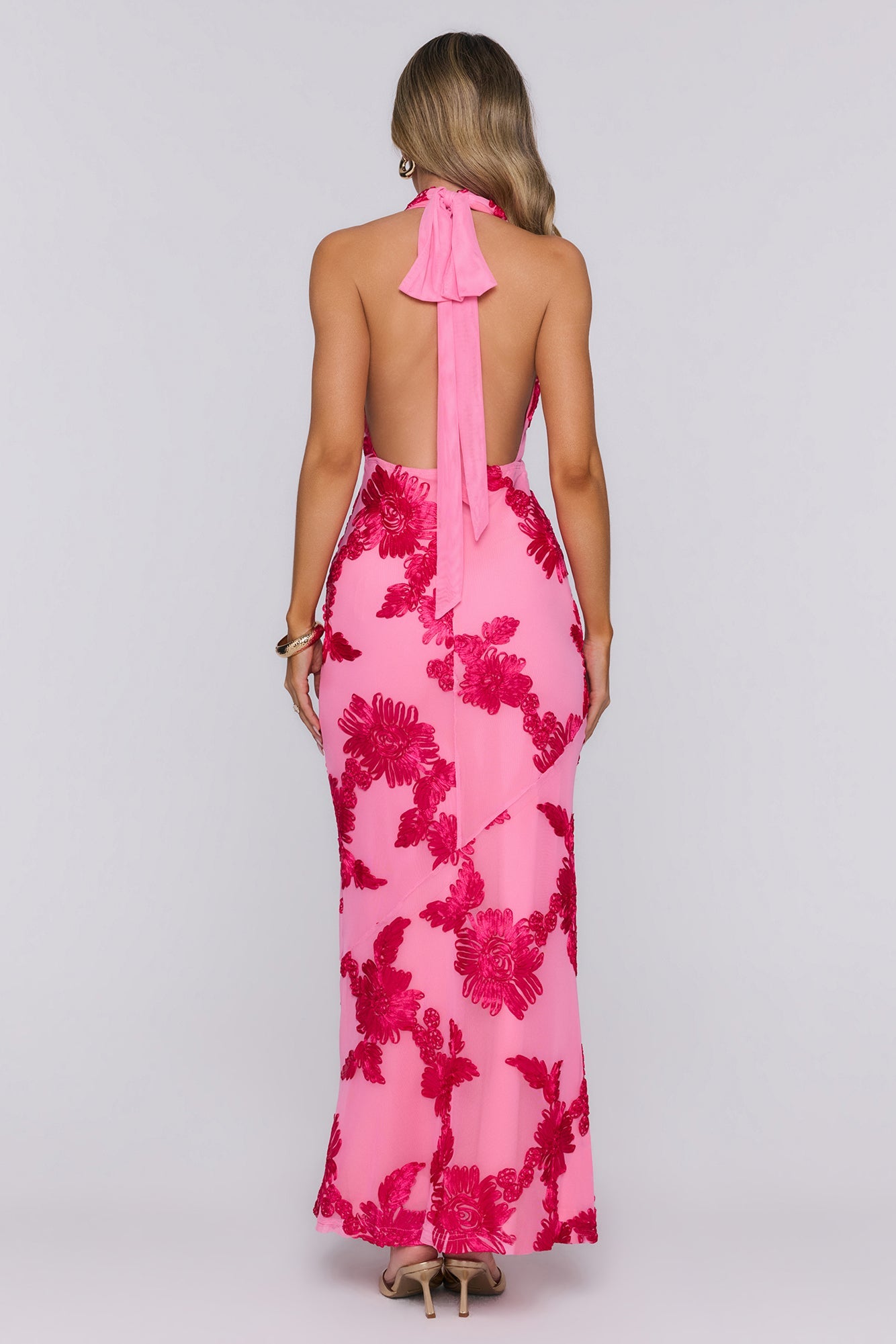 Electric Darling Mesh Halter Maxi Dress Pink