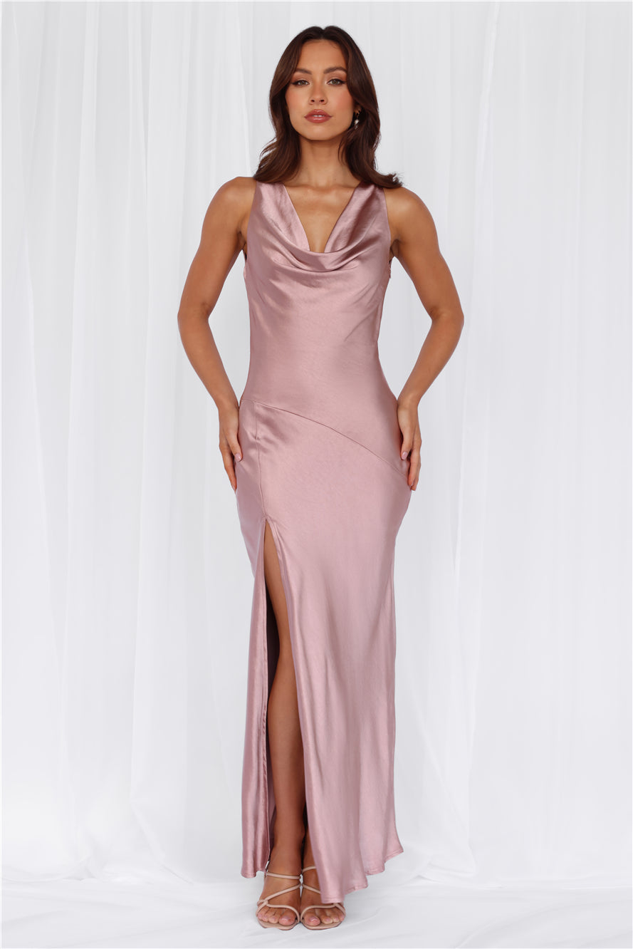 The Loretta Cowl Satin Maxi Dress Dusty Pink