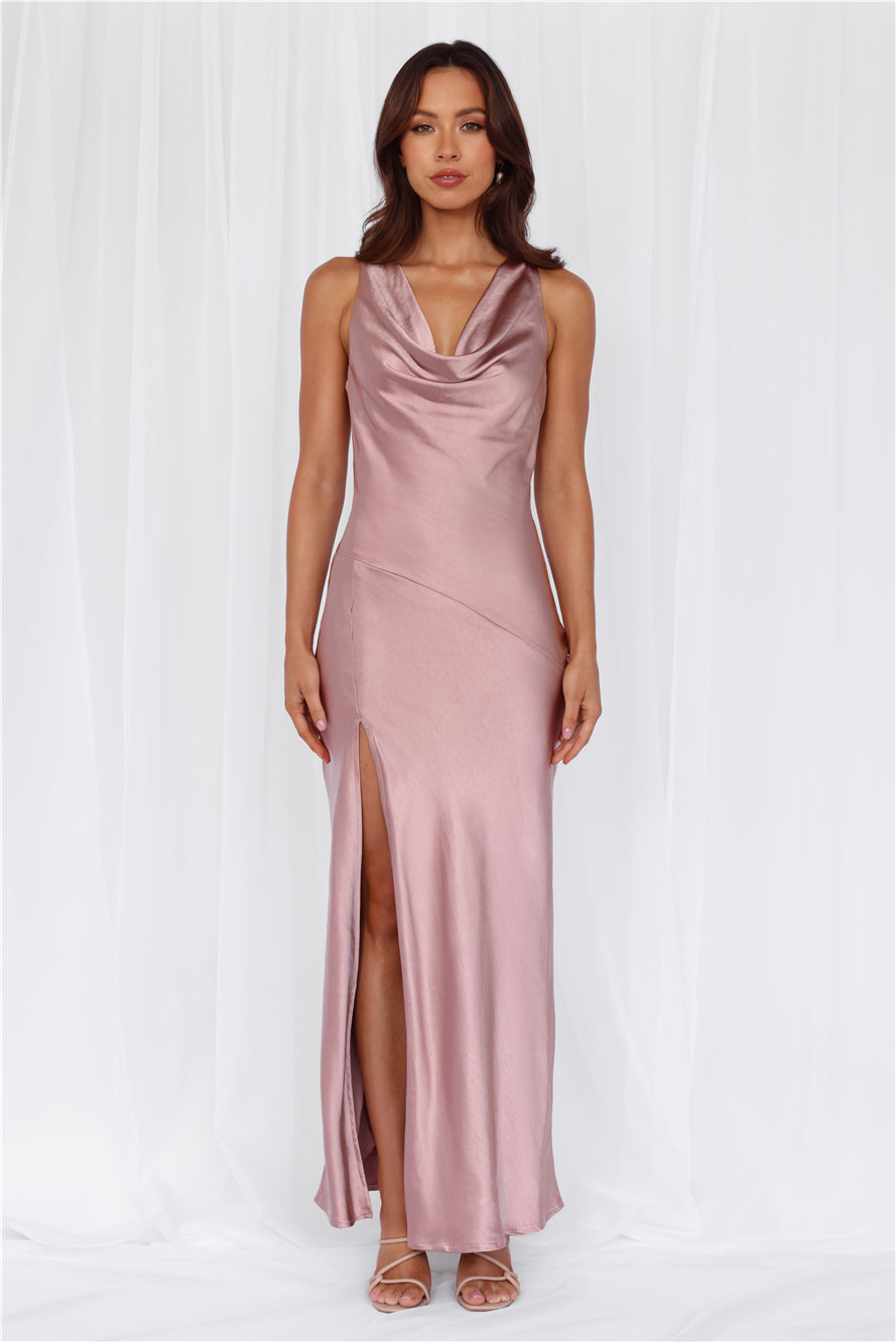 The Loretta Cowl Satin Maxi Dress Dusty Pink
