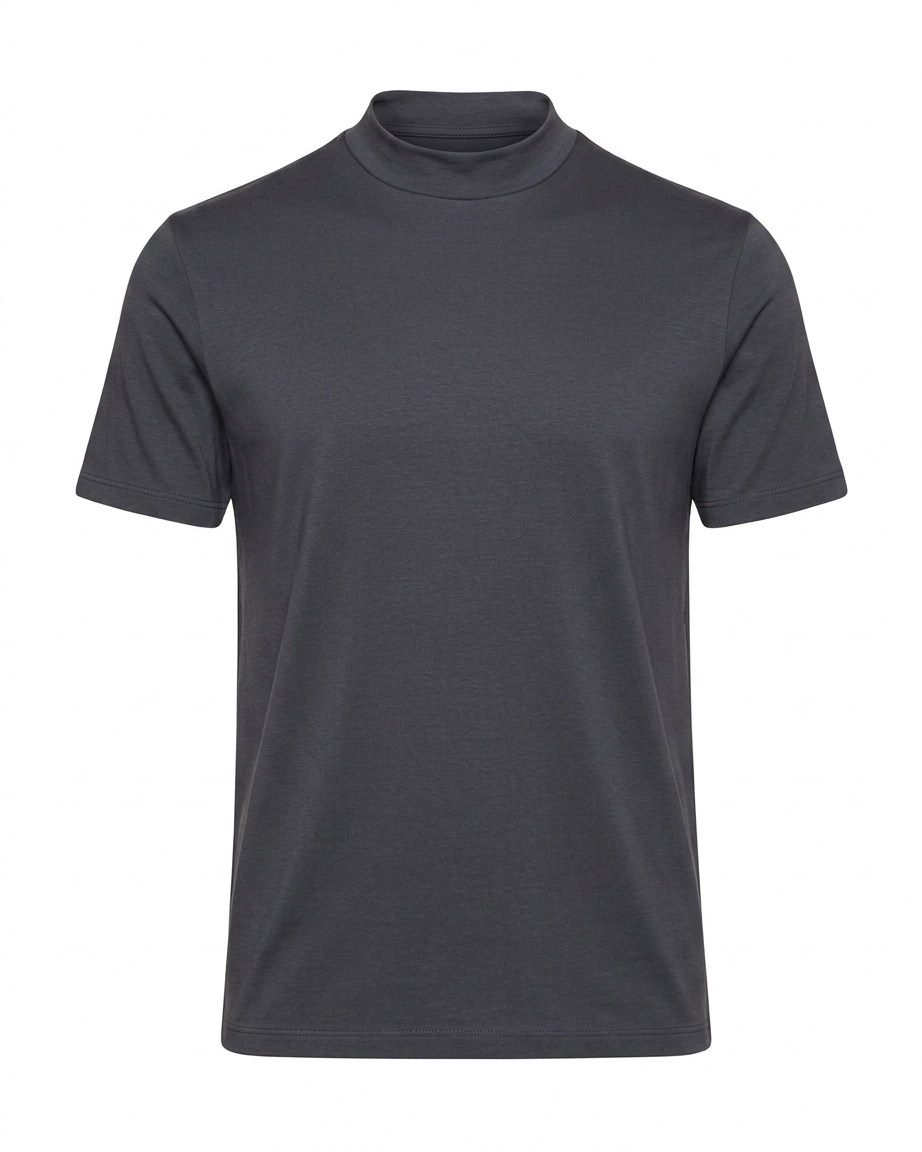 Egyptian Cotton Mock Neck T-Shirt - Grant - Graphite