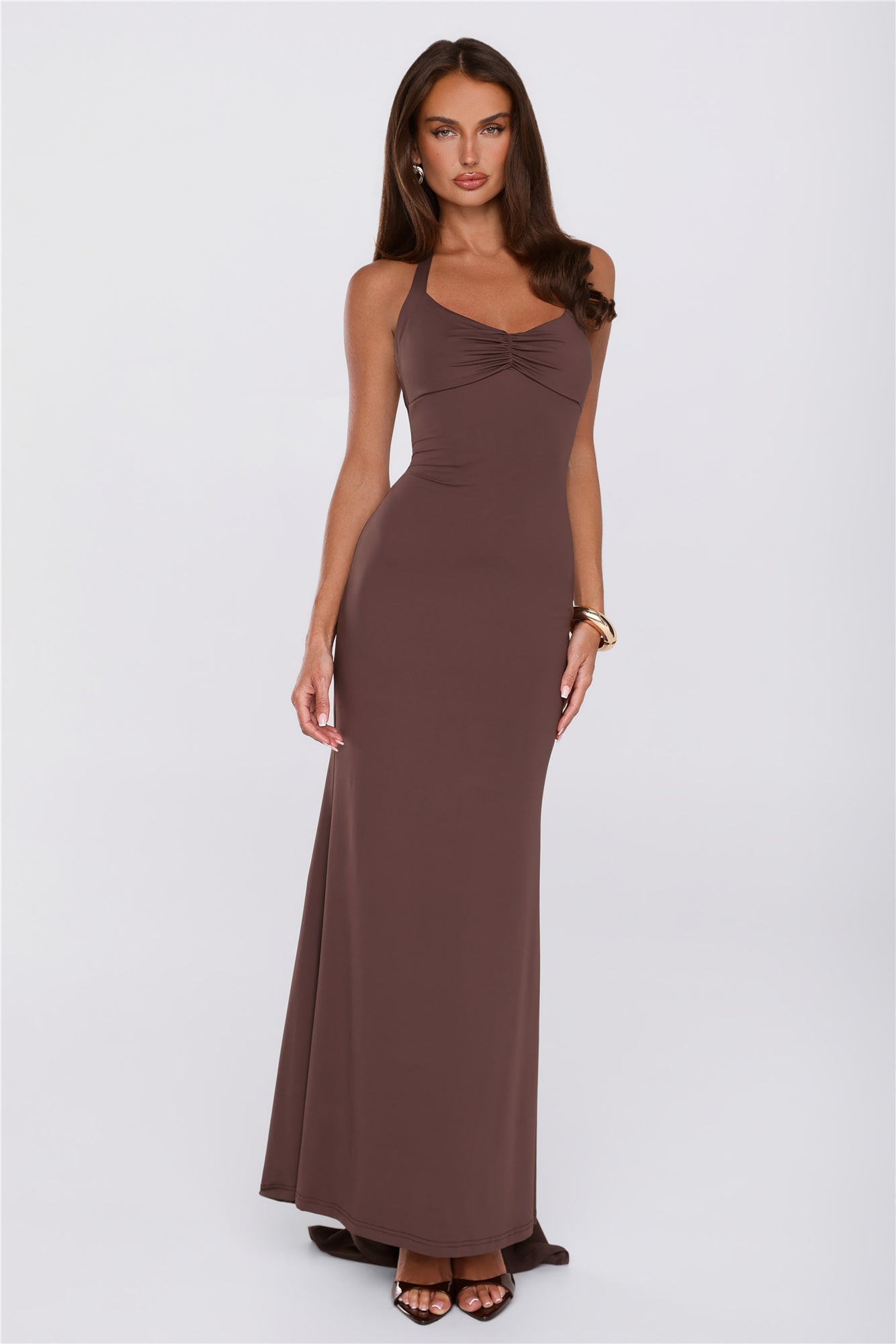 Made To Dance Halter Maxi Dress Chocolate