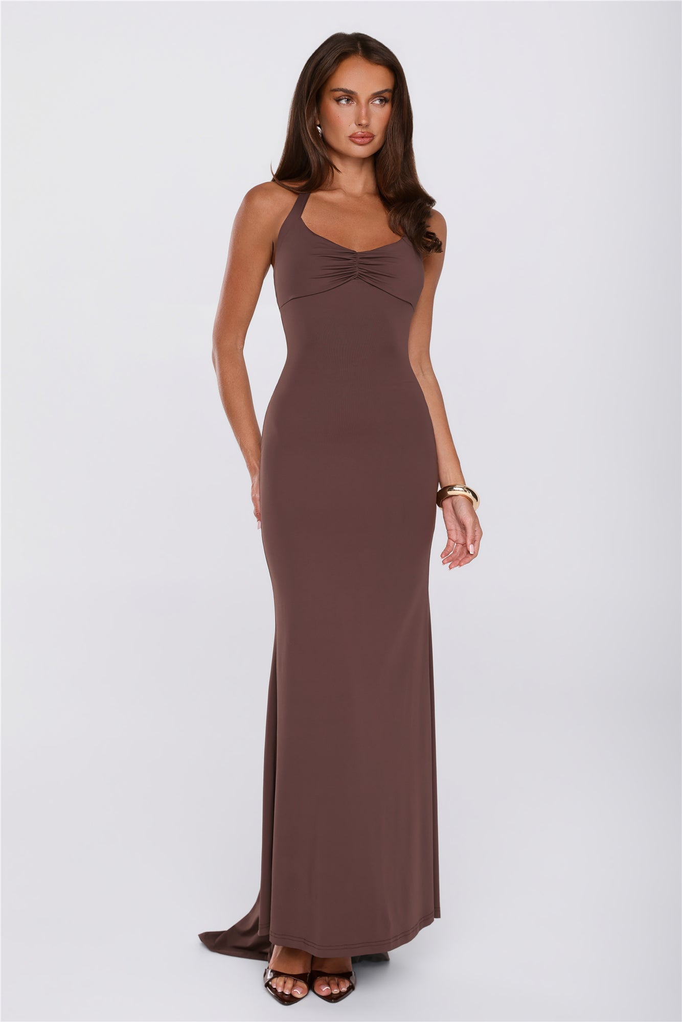 Made To Dance Halter Maxi Dress Chocolate