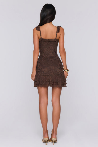 Little Sultry Lace Mini Dress Chocolate