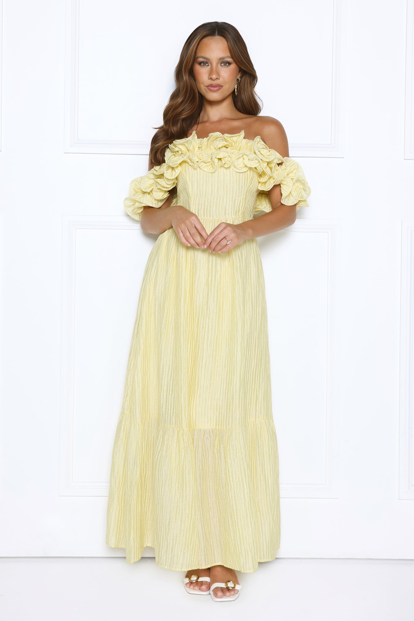 Magnetic Energy Off Shoulder Maxi Dress Yellow