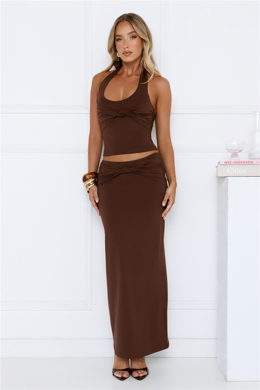 Not Your Business Halter Top Brown