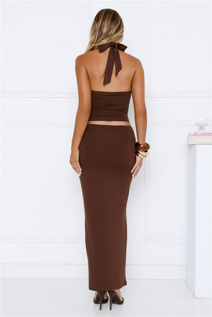 Not Your Business Halter Top Brown