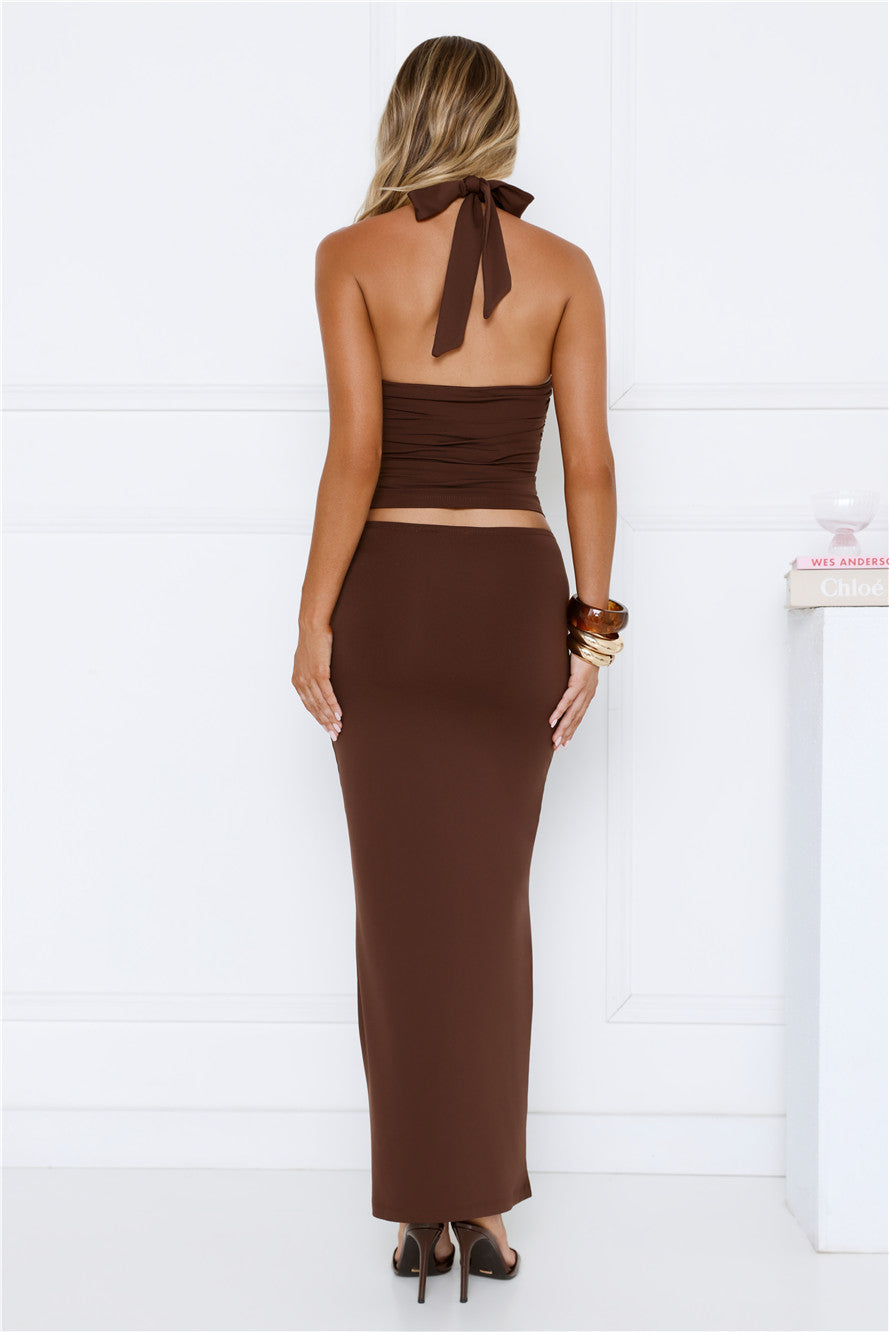 Not Your Business Halter Top Brown