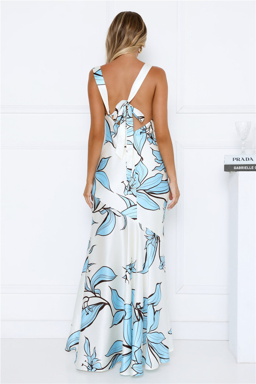 Beauty Untold Satin Maxi Dress Blue