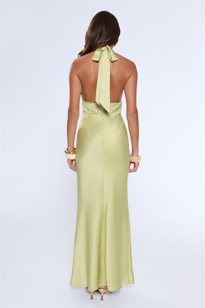 The Evening Standard Halter Satin Maxi Dress Green