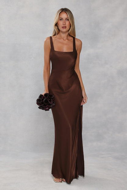 The Evelina Satin Maxi Dress Chocolate Brown