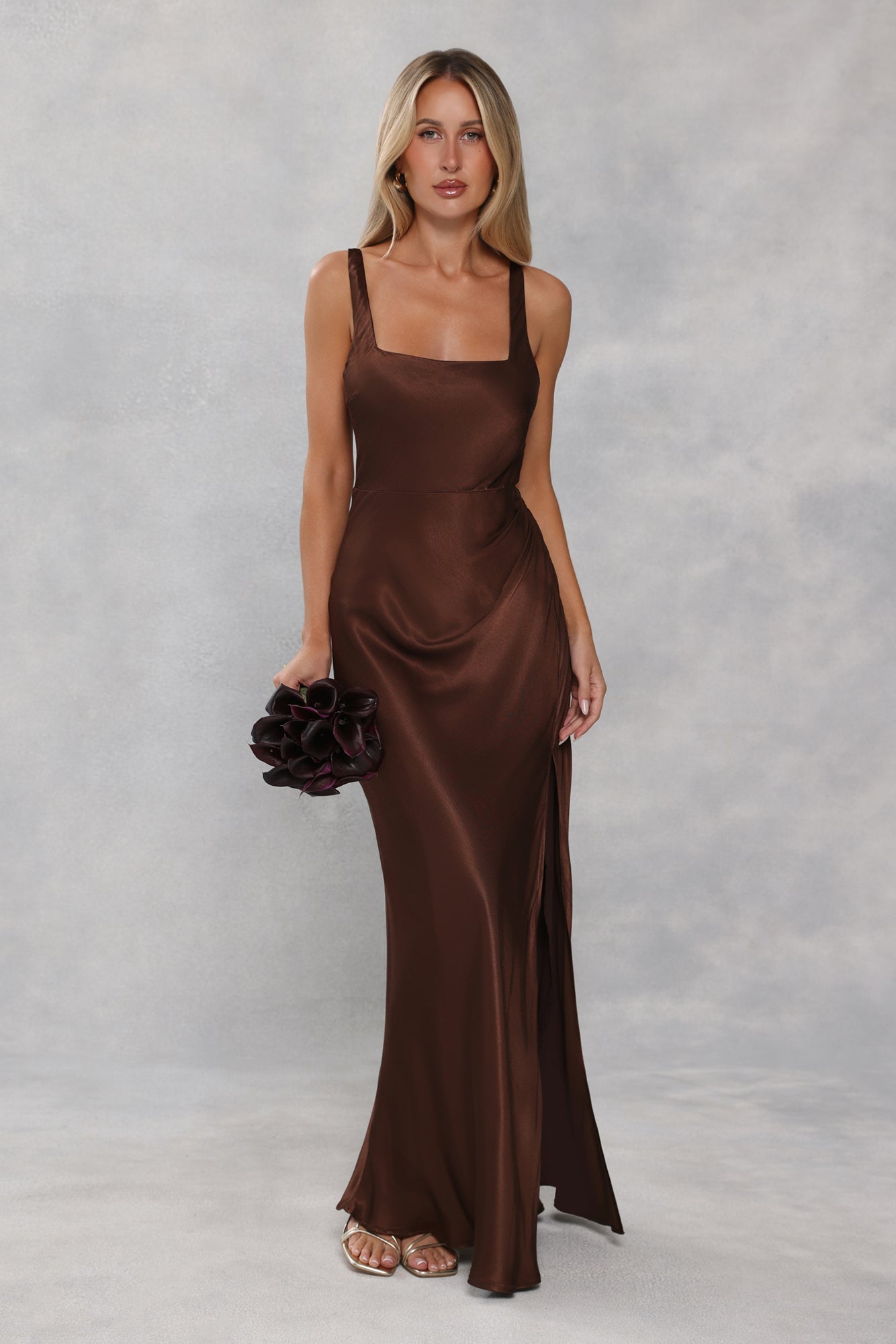 The Evelina Satin Maxi Dress Chocolate Brown