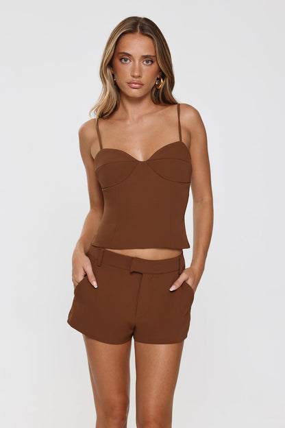 Polished Minimal Tailored Shorts Brown