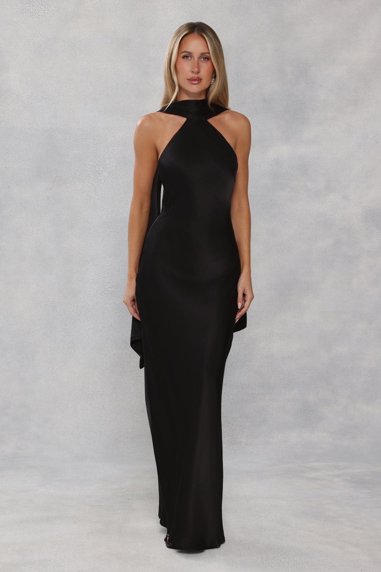 The Vivia Halter Satin Maxi Dress Black