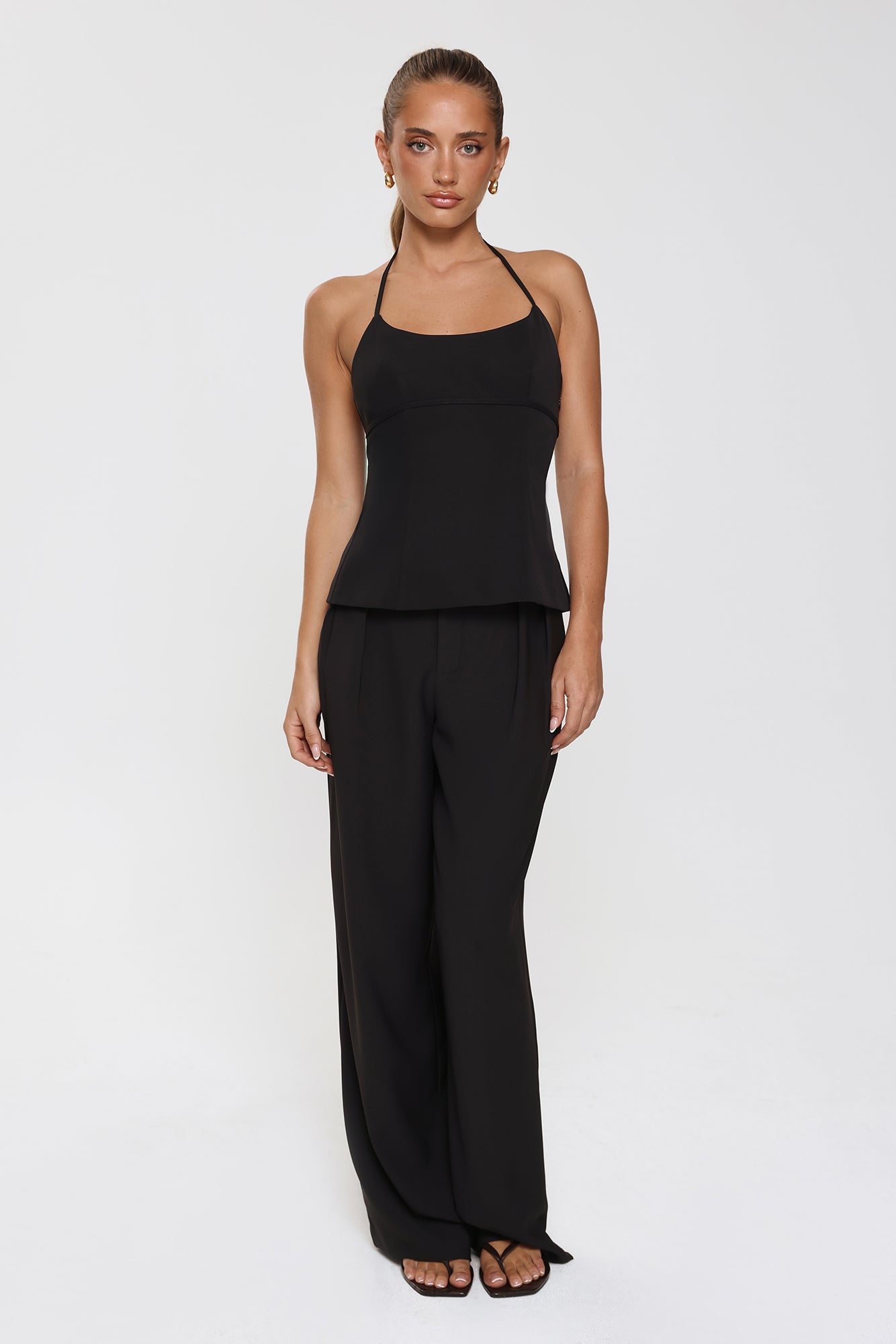 Linear Mood High Rise Straight Leg Tailored Pants Black