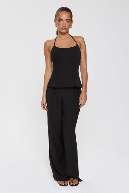 Linear Mood High Rise Straight Leg Tailored Pants Black