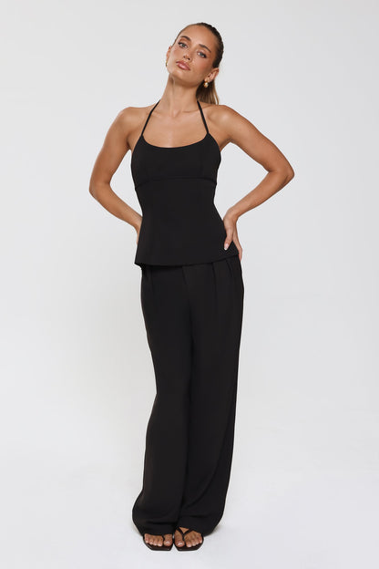 Linear Mood High Rise Straight Leg Tailored Pants Black