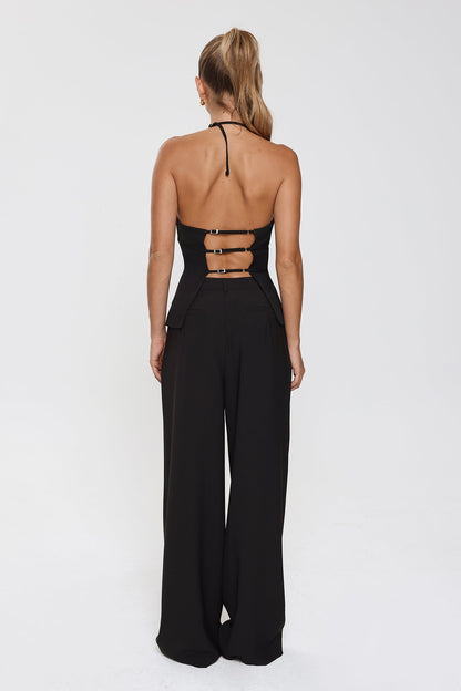 Linear Mood High Rise Straight Leg Tailored Pants Black