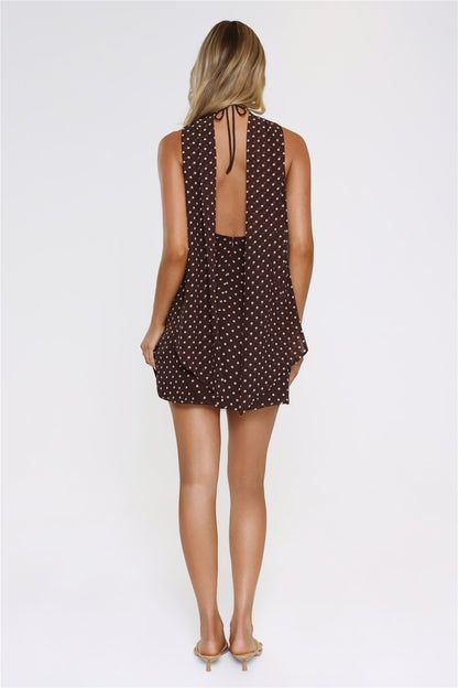 Chic Babe Polka Dot Halter Mini Dress Brown