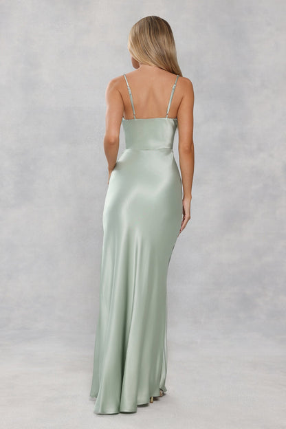The Evelina Satin Maxi Dress Sage Green
