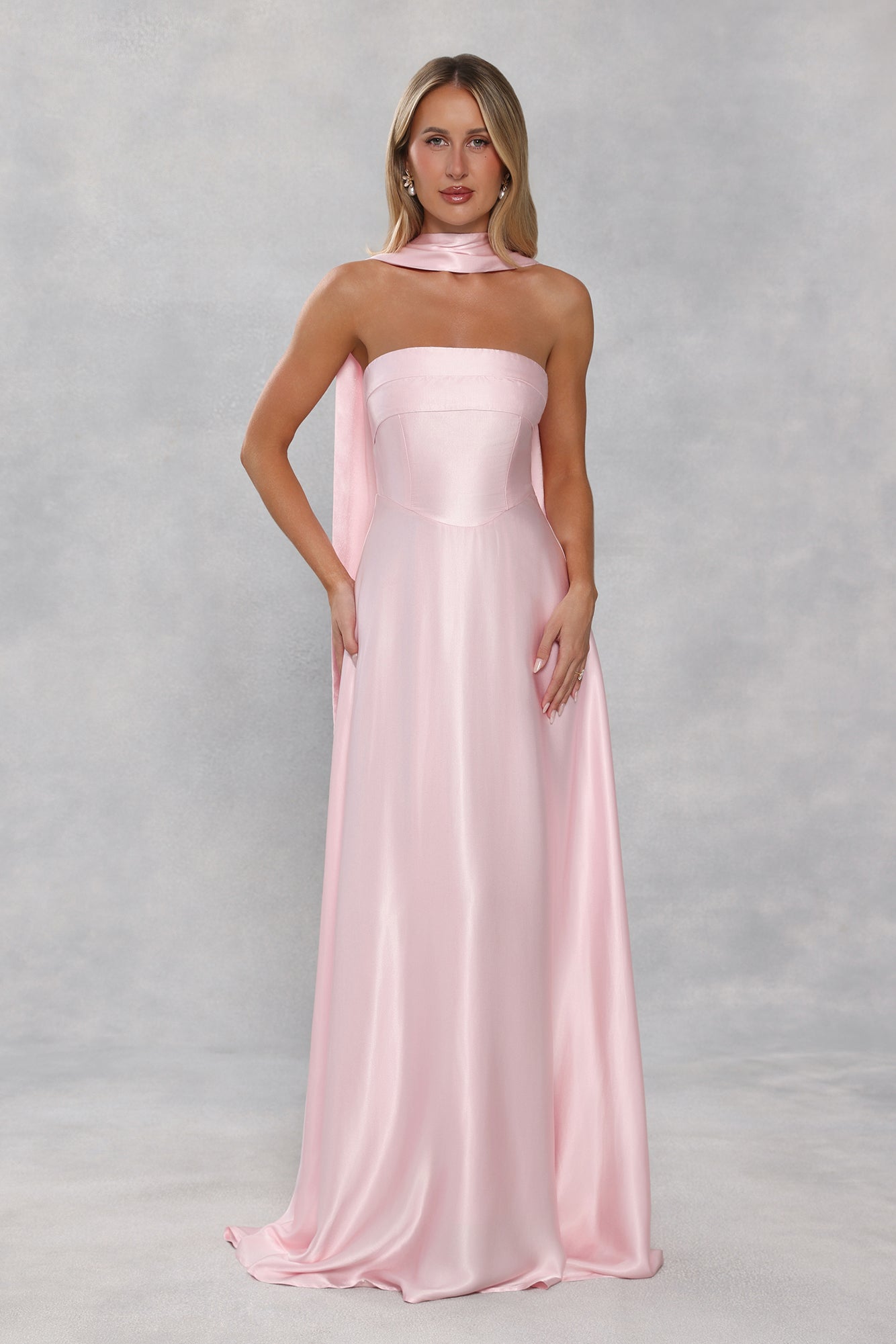 The Serina Strapless Satin Maxi Dress Light Pink